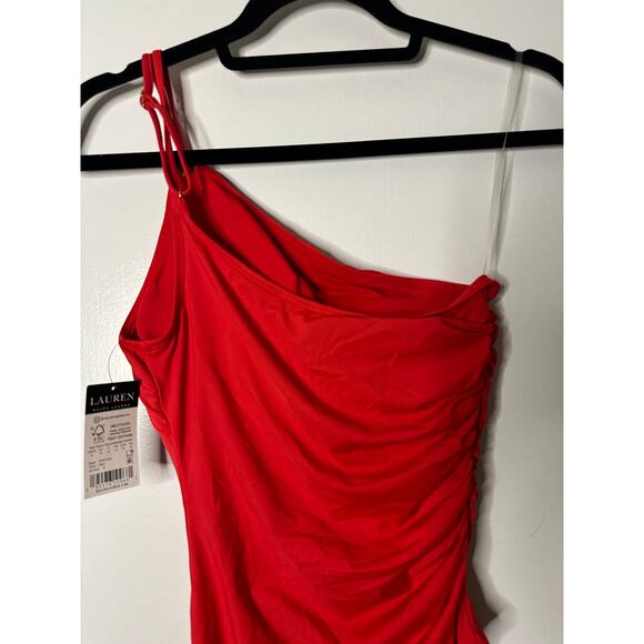 Lauren Ralph Lauren Women's Double-Strap One-Shoulder Red Swimsuit Size 8 NWT - Picture 9 of 13